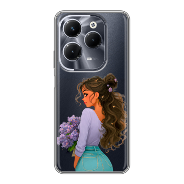 Силиконовый чехол на Infinix Hot 40 Pro с принтом девушка цветы