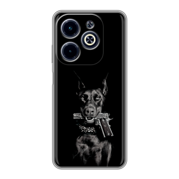 Силиконовый чехол на Infinix Hot 40i с принтом Доберман и пистолет