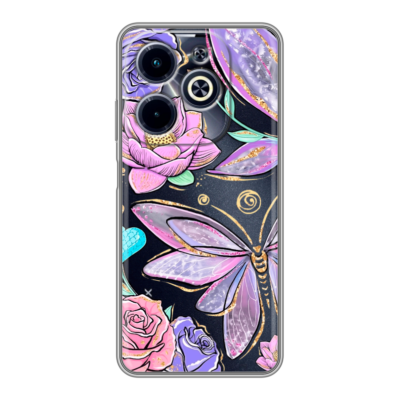 Силиконовый чехол на Infinix Hot 40i с принтом Бабочки и цветы Силиконовый чехол на Infinix Hot 40i с принтом Бабочки и цветы