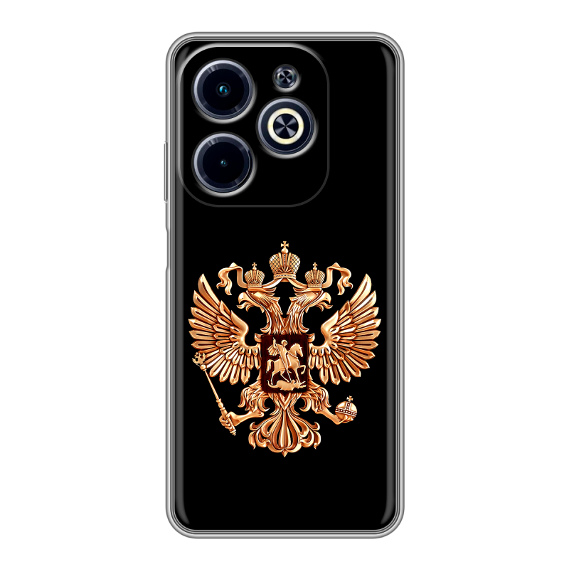 Силиконовый чехол на Infinix Hot 40i с принтом Герб России золотой Силиконовый чехол на Infinix Hot 40i с принтом Герб России золотой