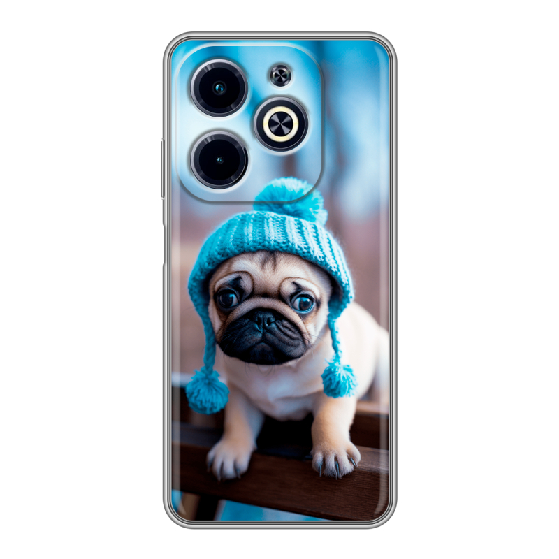 Силиконовый чехол на Infinix Hot 40i с принтом Мопс в шапке Силиконовый чехол на Infinix Hot 40i с принтом Мопс в шапке