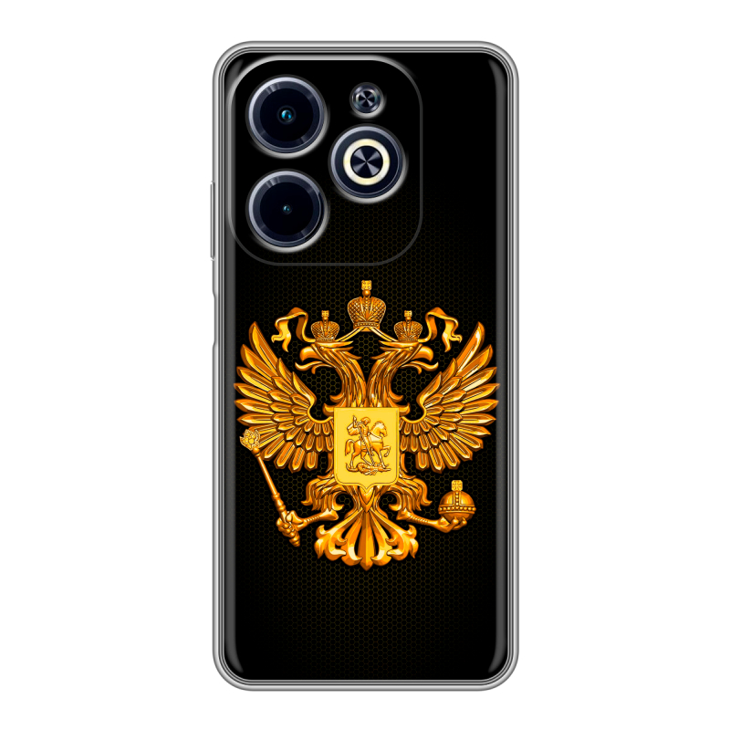 Силиконовый чехол на Infinix Hot 40i с принтом Герб России желтый Силиконовый чехол на Infinix Hot 40i с принтом Герб России желтый