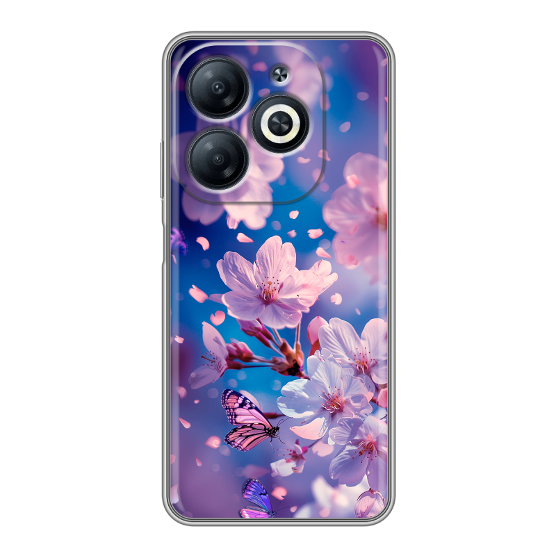 Силиконовый чехол на Infinix Smart 8 с принтом цветы бабочки Силиконовый чехол на Infinix Smart 8 с принтом цветы бабочки