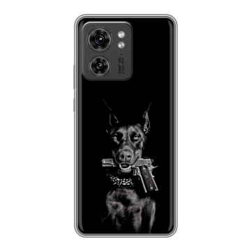 Силиконовый чехол на Motorola Edge 40 с принтом Доберман и пистолет