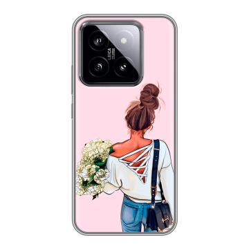 Силиконовый чехол на Xiaomi 14 с принтом Девушка и букет