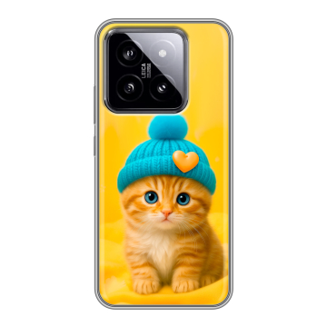Силиконовый чехол на Xiaomi 14 с принтом Котенок в шапке