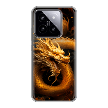 Силиконовый чехол на Xiaomi 14 с принтом Золотой дракон
