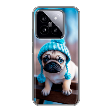 Силиконовый чехол на Xiaomi 14 с принтом Мопс в шапке Силиконовый чехол на Xiaomi 14 с принтом Мопс в шапке