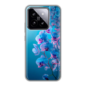 Силиконовый чехол на Xiaomi 14 с принтом голубые орхидеи Силиконовый чехол на Xiaomi 14 с принтом голубые орхидеи