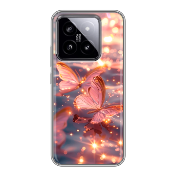 Силиконовый чехол на Xiaomi 14 с принтом бабочки розовые Силиконовый чехол на Xiaomi 14 с принтом бабочки розовые