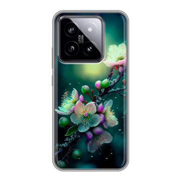 Силиконовый чехол на Xiaomi 14 с принтом Цветы и мрамор