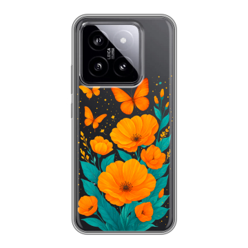 Силиконовый чехол на Xiaomi 14 с принтом цветы бабочки