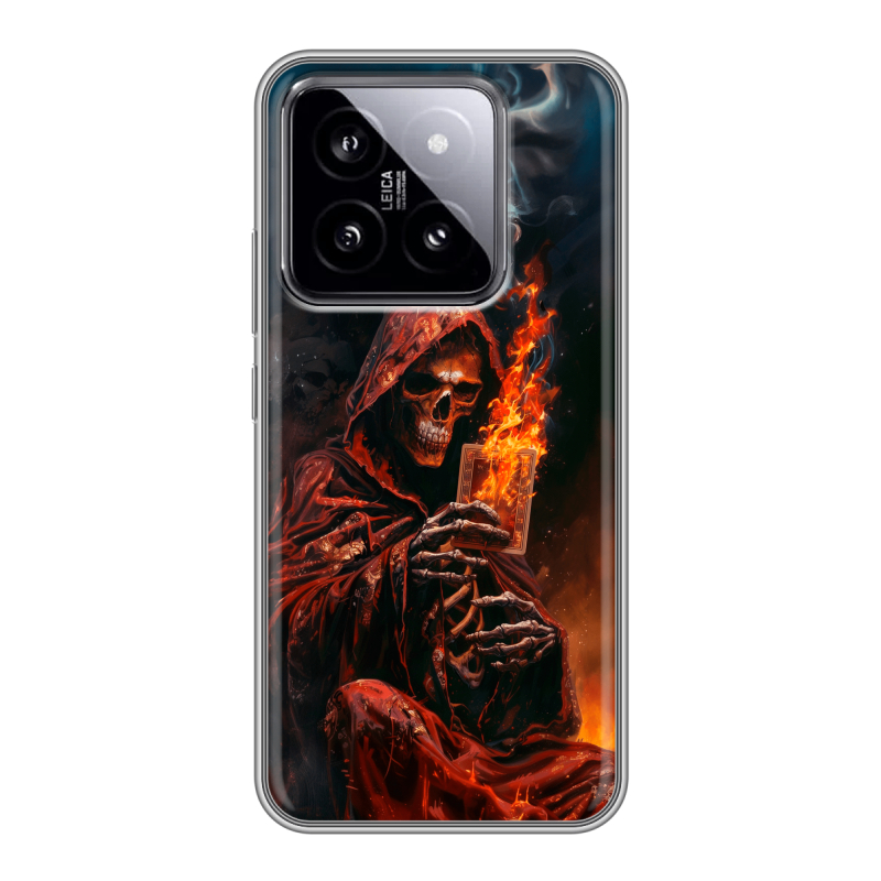 Силиконовый чехол на Xiaomi 14 с принтом Скелет и карты Силиконовый чехол на Xiaomi 14 с принтом Скелет и карты