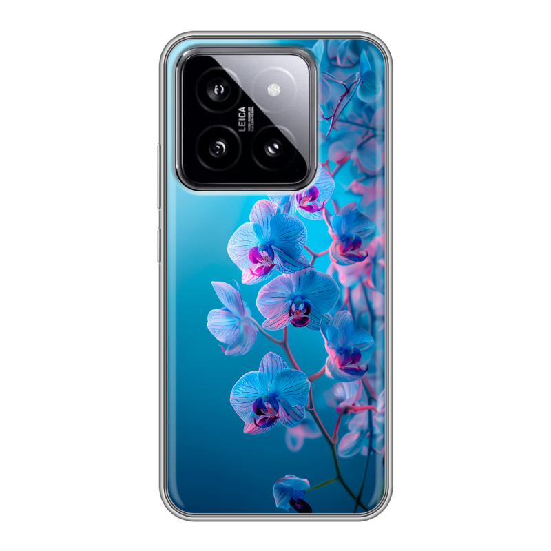 Силиконовый чехол на Xiaomi 14 с принтом голубые орхидеи Силиконовый чехол на Xiaomi 14 с принтом голубые орхидеи
