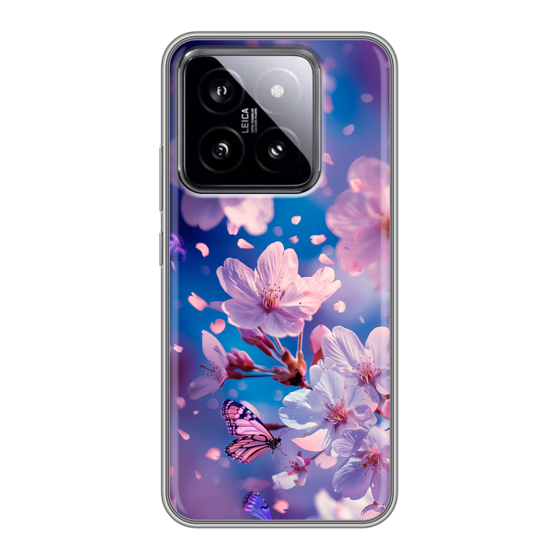 Силиконовый чехол на Xiaomi 14 с принтом цветы бабочки Силиконовый чехол на Xiaomi 14 с принтом цветы бабочки