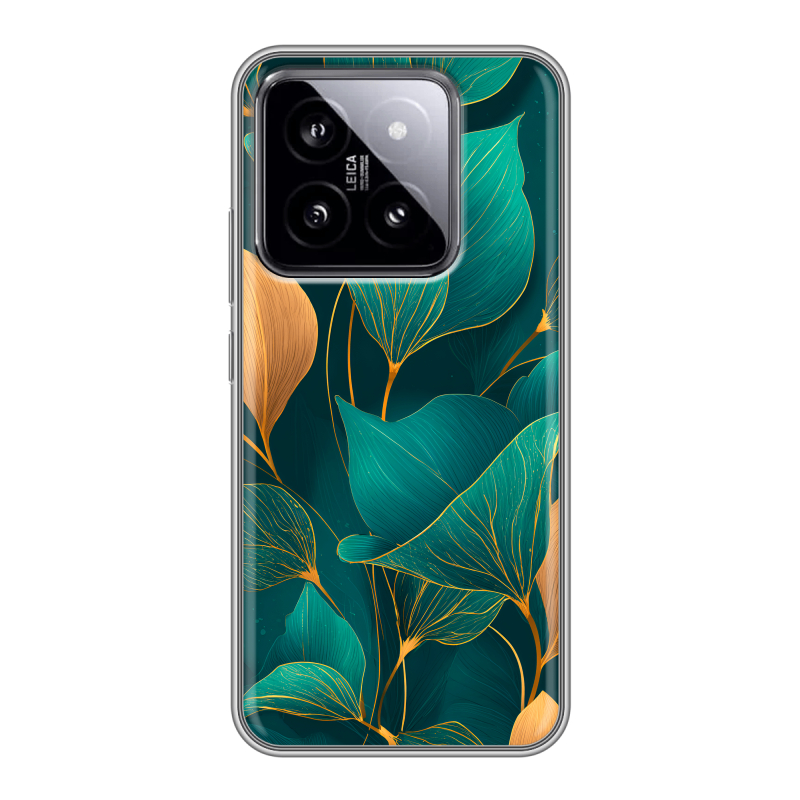 Силиконовый чехол на Xiaomi 14 с принтом Листья и золото Силиконовый чехол на Xiaomi 14 с принтом Листья и золото