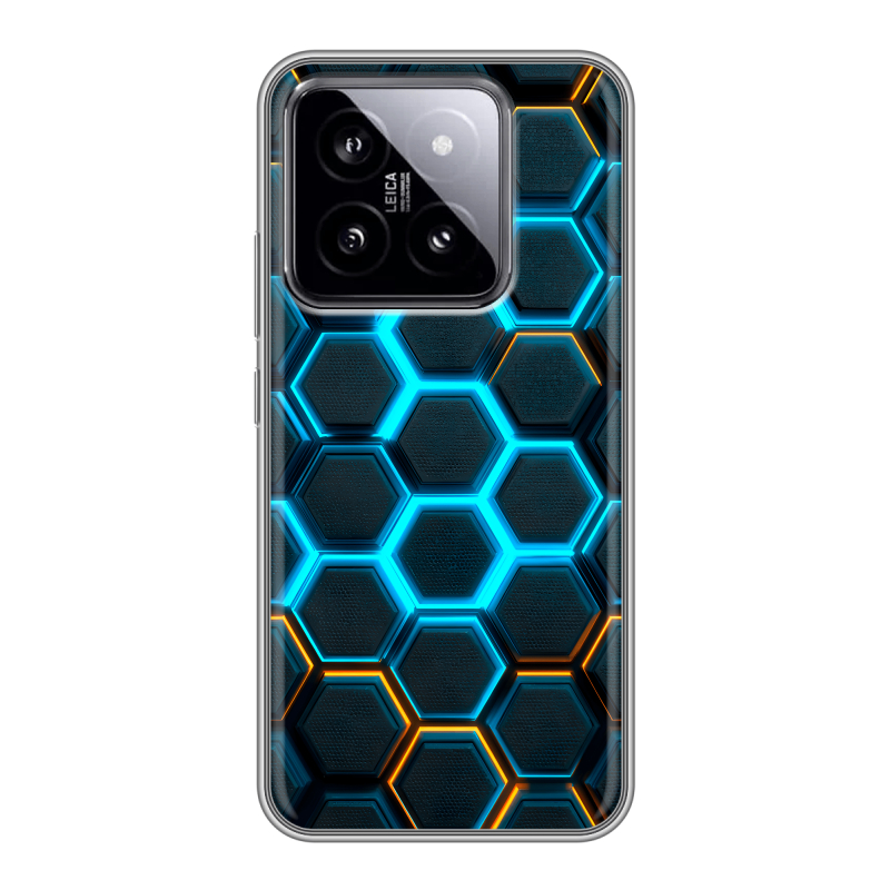 Силиконовый чехол на Xiaomi 14 с принтом Неоновые соты Силиконовый чехол на Xiaomi 14 с принтом Неоновые соты