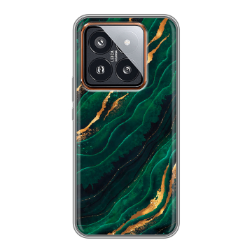 Силиконовый чехол на Xiaomi 14 Pro с принтом Мрамор зеленое золото