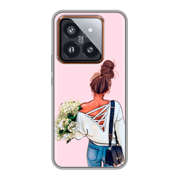 Силиконовый чехол на Xiaomi 14 Pro с принтом Девушка и букет