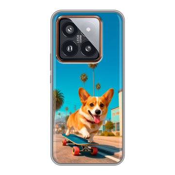 Силиконовый чехол на Xiaomi 14 Pro с принтом Корги на скейте Силиконовый чехол на Xiaomi 14 Pro с принтом Корги на скейте