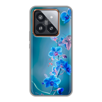Силиконовый чехол на Xiaomi 14 Pro с принтом Голубые цветы Силиконовый чехол на Xiaomi 14 Pro с принтом Голубые цветы