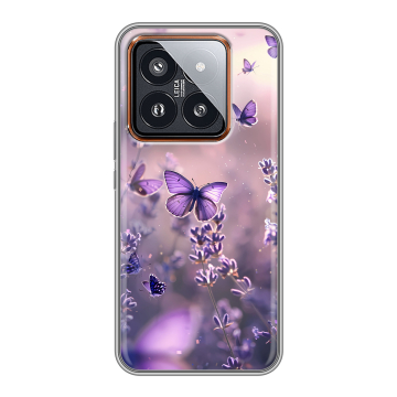 Силиконовый чехол на Xiaomi 14 Pro с принтом бабочки и лаванда Силиконовый чехол на Xiaomi 14 Pro с принтом бабочки и лаванда