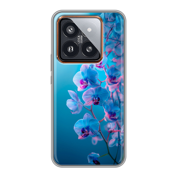 Силиконовый чехол на Xiaomi 14 Pro с принтом голубые орхидеи
