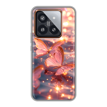 Силиконовый чехол на Xiaomi 14 Pro с принтом бабочки розовые Силиконовый чехол на Xiaomi 14 Pro с принтом бабочки розовые