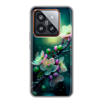 Силиконовый чехол на Xiaomi 14 Pro с принтом Цветы и мрамор Силиконовый чехол на Xiaomi 14 Pro с принтом Цветы и мрамор