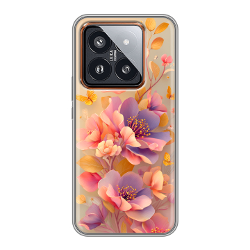 Силиконовый чехол на Xiaomi 14 Pro с принтом Цветы и бабочки