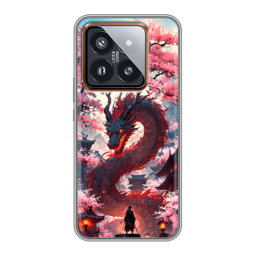 Силиконовый чехол на Xiaomi 14 Pro с принтом Дракон Японский Силиконовый чехол на Xiaomi 14 Pro с принтом Дракон Японский
