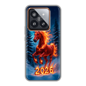 Силиконовый чехол на Xiaomi 14 Pro с принтом Новый год коня