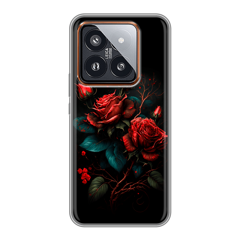Силиконовый чехол на Xiaomi 14 Pro с принтом Розы красные Силиконовый чехол на Xiaomi 14 Pro с принтом Розы красные