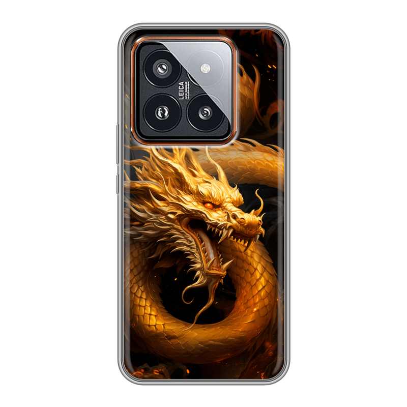 Силиконовый чехол на Xiaomi 14 Pro с принтом Золотой дракон Силиконовый чехол на Xiaomi 14 Pro с принтом Золотой дракон