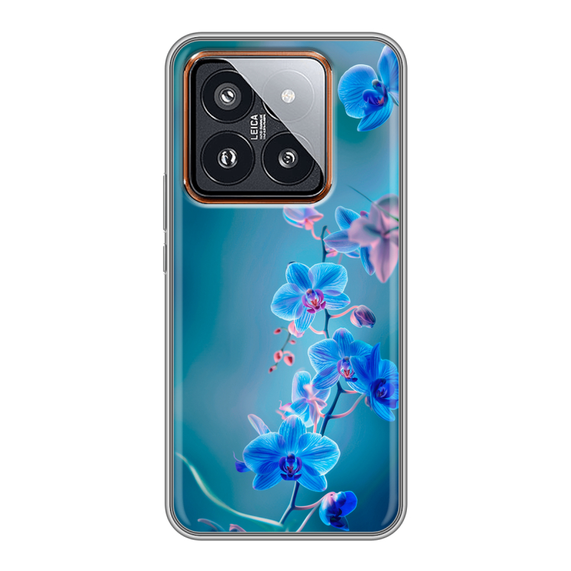 Силиконовый чехол на Xiaomi 14 Pro с принтом Голубые цветы Силиконовый чехол на Xiaomi 14 Pro с принтом Голубые цветы