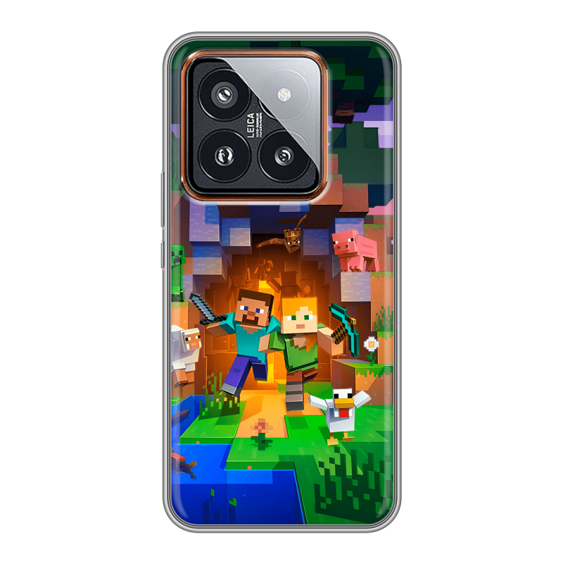 Силиконовый чехол на Xiaomi 14 Pro с принтом Майнкрафт Minecraft Силиконовый чехол на Xiaomi 14 Pro с принтом Майнкрафт Minecraft
