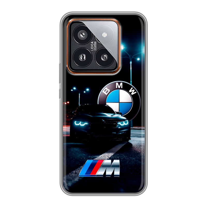 Силиконовый чехол на Xiaomi 14 Pro с принтом БМВ BMW Силиконовый чехол на Xiaomi 14 Pro с принтом БМВ BMW