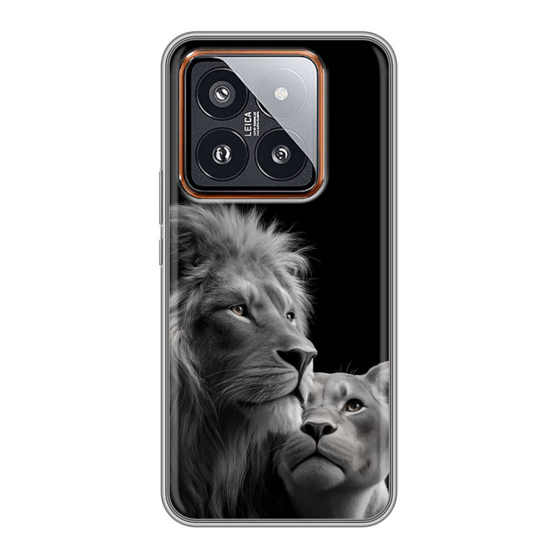 Силиконовый чехол на Xiaomi 14 Pro с принтом Лев кошки Силиконовый чехол на Xiaomi 14 Pro с принтом Лев кошки