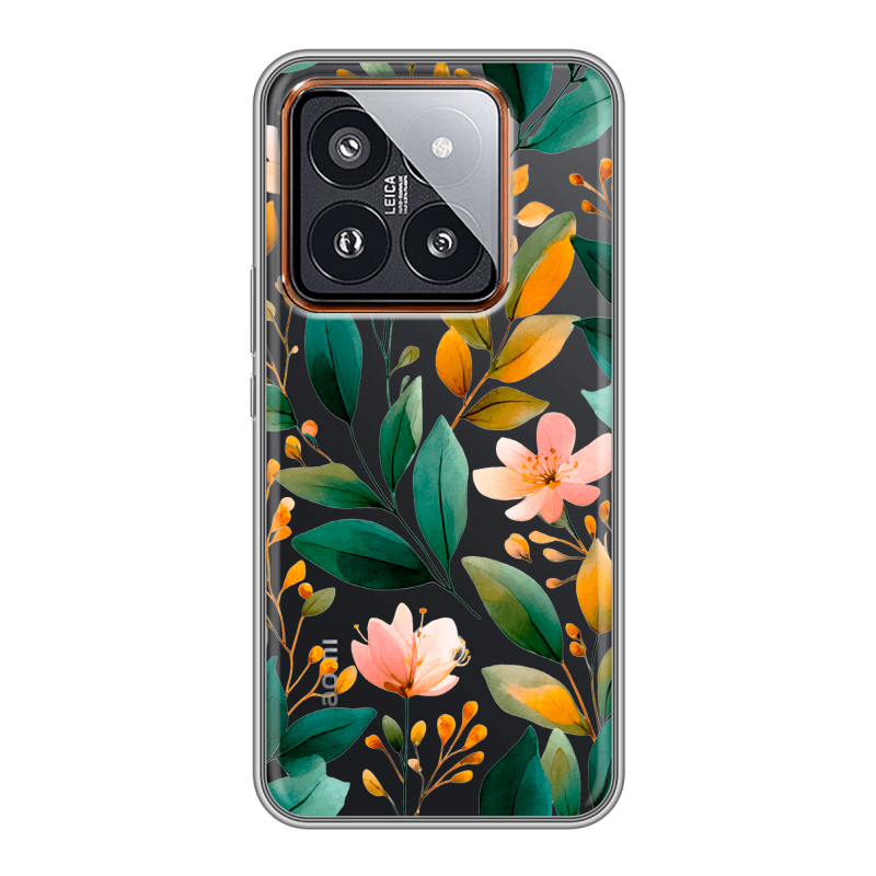 Силиконовый чехол на Xiaomi 14 Pro с принтом Цветы паттерн Силиконовый чехол на Xiaomi 14 Pro с принтом Цветы паттерн