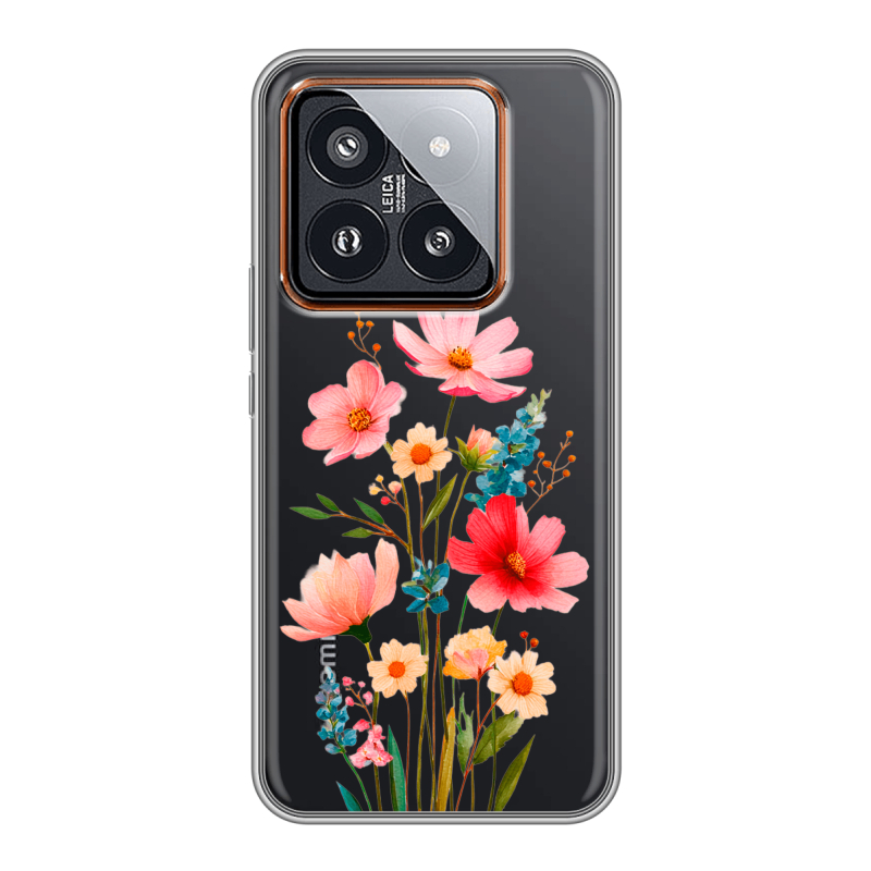 Силиконовый чехол на Xiaomi 14 Pro с принтом Цветы Силиконовый чехол на Xiaomi 14 Pro с принтом Цветы