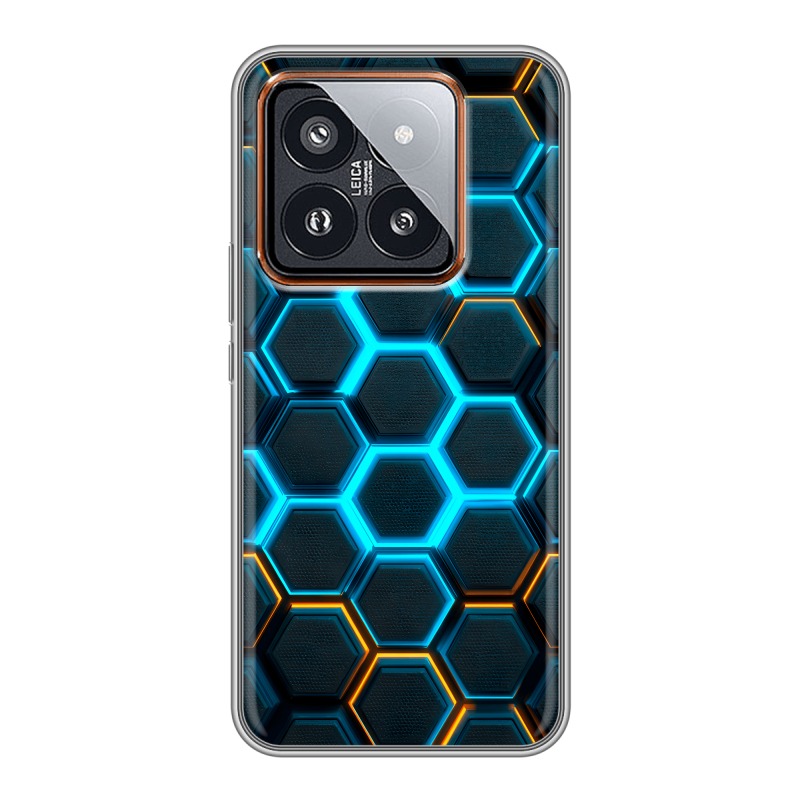 Силиконовый чехол на Xiaomi 14 Pro с принтом Неоновые соты Силиконовый чехол на Xiaomi 14 Pro с принтом Неоновые соты