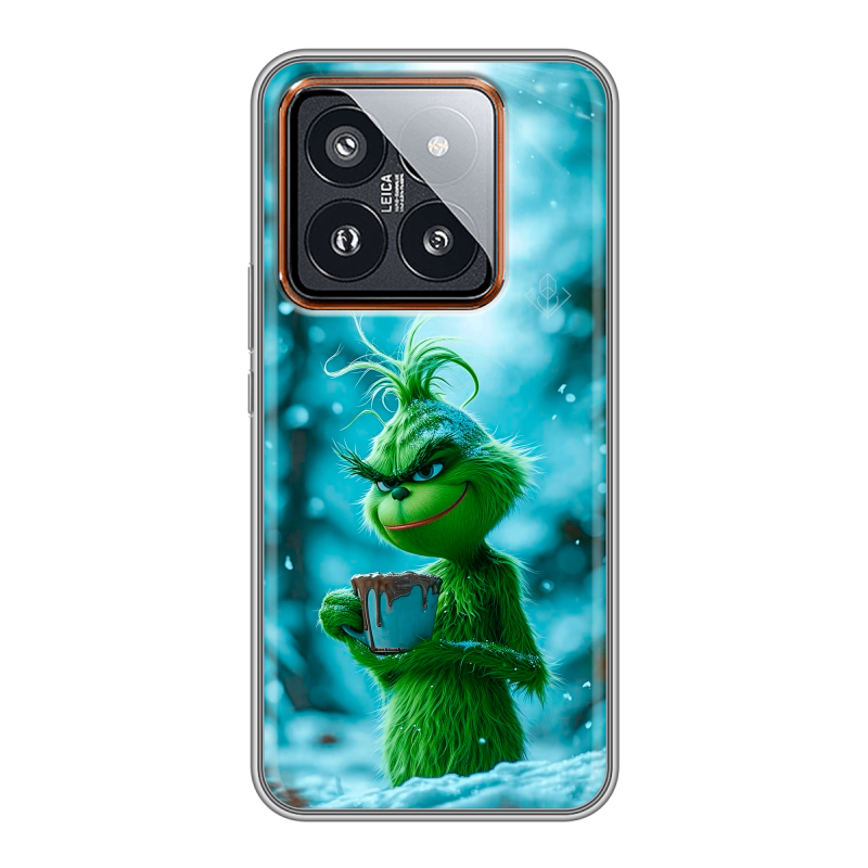 Силиконовый чехол на Xiaomi 14 Pro с принтом Новый год гринч Силиконовый чехол на Xiaomi 14 Pro с принтом Новый год гринч