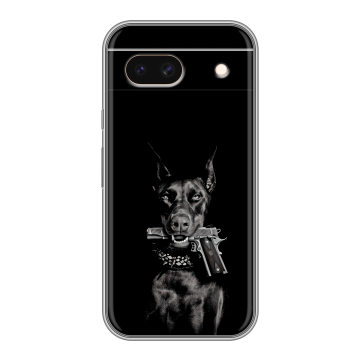 Силиконовый чехол на Google Pixel 8a с принтом Доберман и пистолет