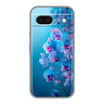 Силиконовый чехол на Google Pixel 8a с принтом голубые орхидеи Силиконовый чехол на Google Pixel 8a с принтом голубые орхидеи