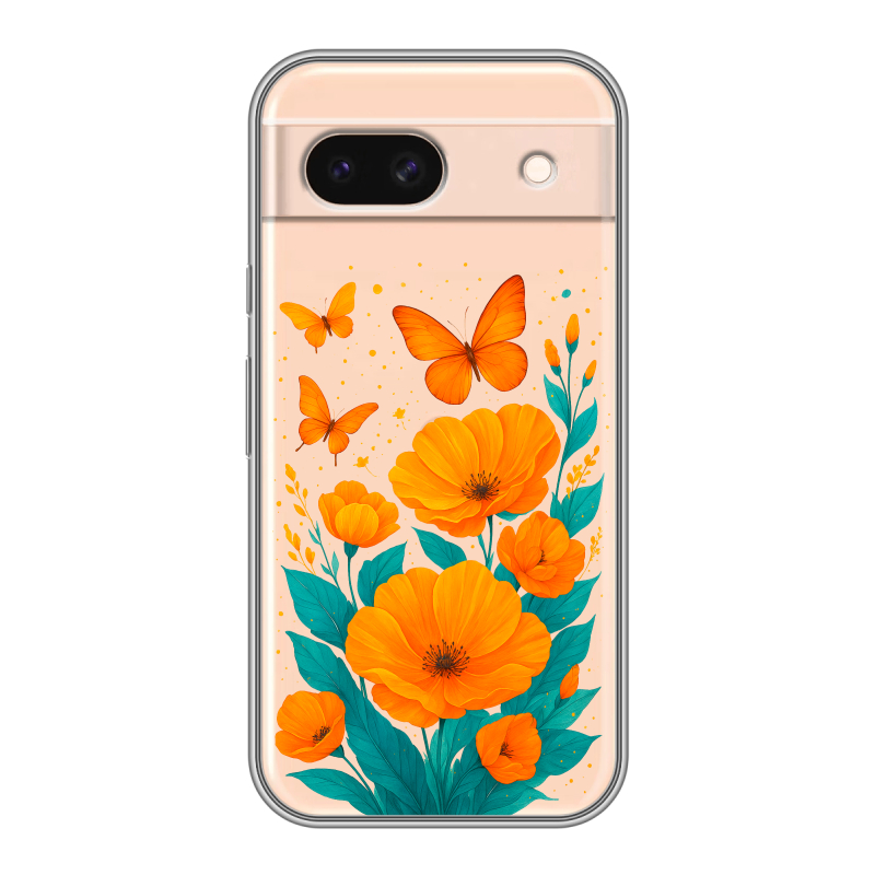 Силиконовый чехол на Google Pixel 8a с принтом цветы бабочки Силиконовый чехол на Google Pixel 8a с принтом цветы бабочки