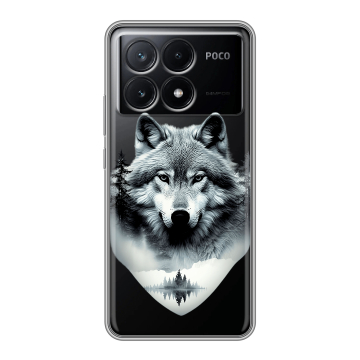 Силиконовый чехол на Xiaomi Poco X6 Pro 5G с принтом Волк в лесу Силиконовый чехол на Xiaomi Poco X6 Pro 5G с принтом Волк в лесу