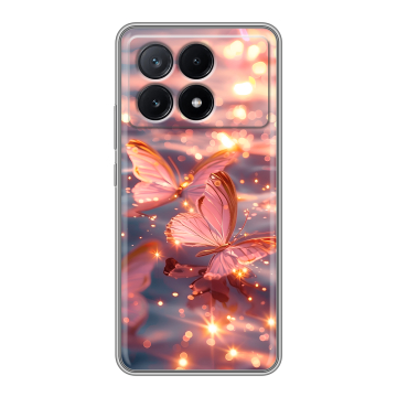 Силиконовый чехол на Xiaomi Poco X6 Pro 5G с принтом бабочки розовые
