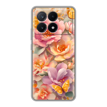 Силиконовый чехол на Xiaomi Poco X6 Pro 5G с принтом Цветы и бабочки Силиконовый чехол на Xiaomi Poco X6 Pro 5G с принтом Цветы и бабочки