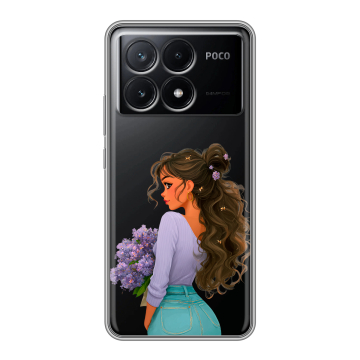 Силиконовый чехол на Xiaomi Poco X6 Pro 5G с принтом девушка цветы Силиконовый чехол на Xiaomi Poco X6 Pro 5G с принтом девушка цветы