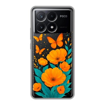 Силиконовый чехол на Xiaomi Poco X6 Pro 5G с принтом цветы бабочки Силиконовый чехол на Xiaomi Poco X6 Pro 5G с принтом цветы бабочки